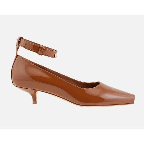 Burberry Brown Patent Leather Dill Kitten Heel Ankle Cuff Pumps Heels 38 Satin - Picture 6 of 14